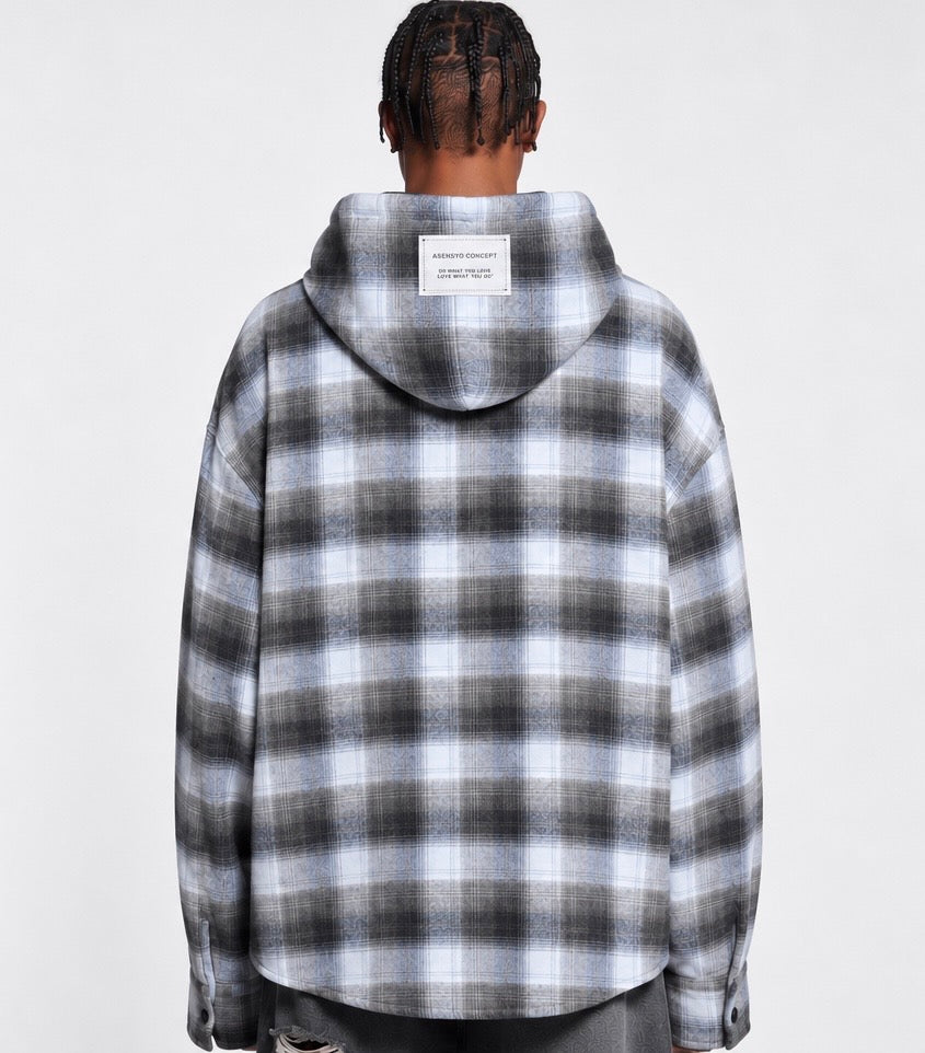 Camicia Oversize a Quadri con Cappuccio – azzurro