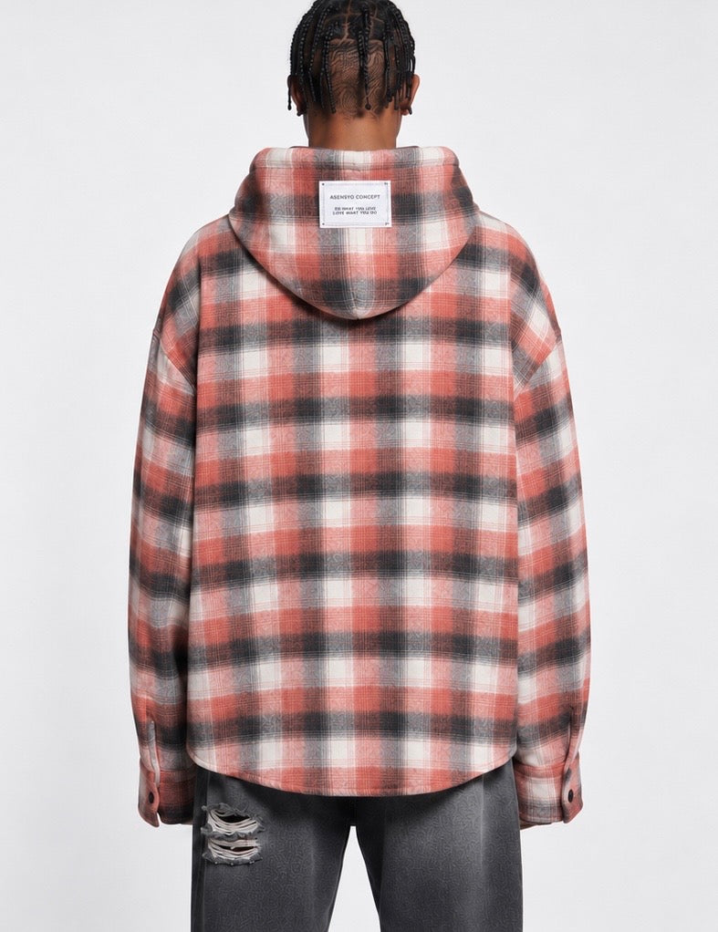 Camicia Oversize a Quadri con Cappuccio – terra