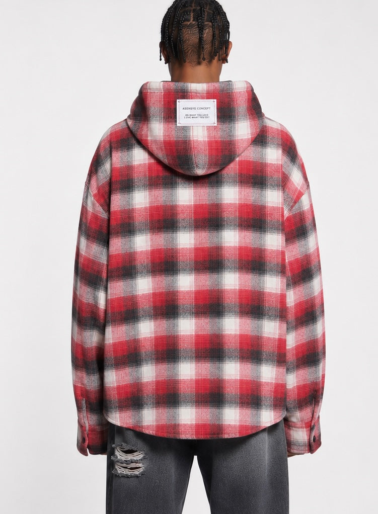 Camicia Oversize a Quadri con Cappuccio – rosso