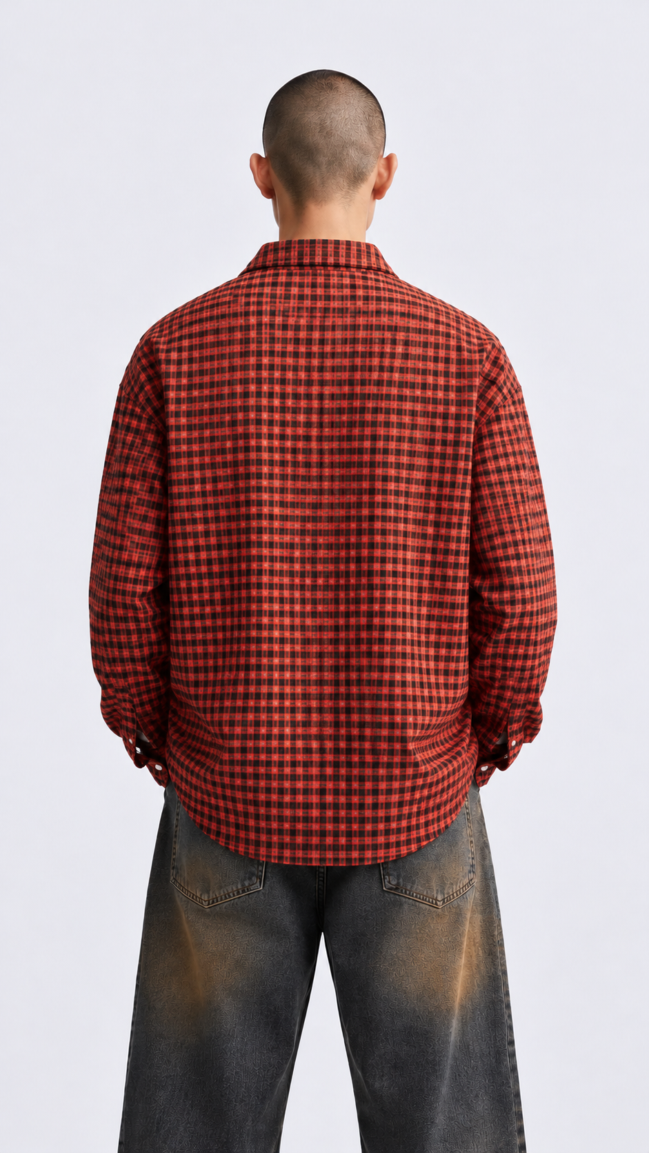 Camicia Oversize Quadretti Borchie Arancione
