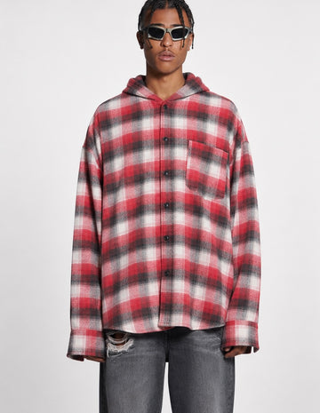Camicia Oversize a Quadri con Cappuccio – rosso