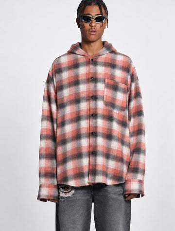 Camicia Oversize a Quadri con Cappuccio – terra