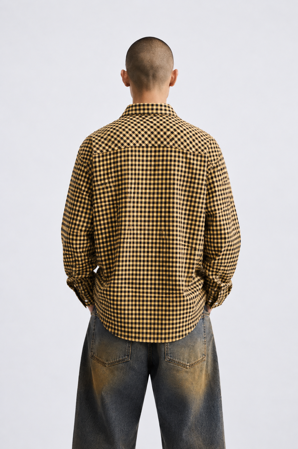 Camicia Oversize Quadretti Borchie Gialla