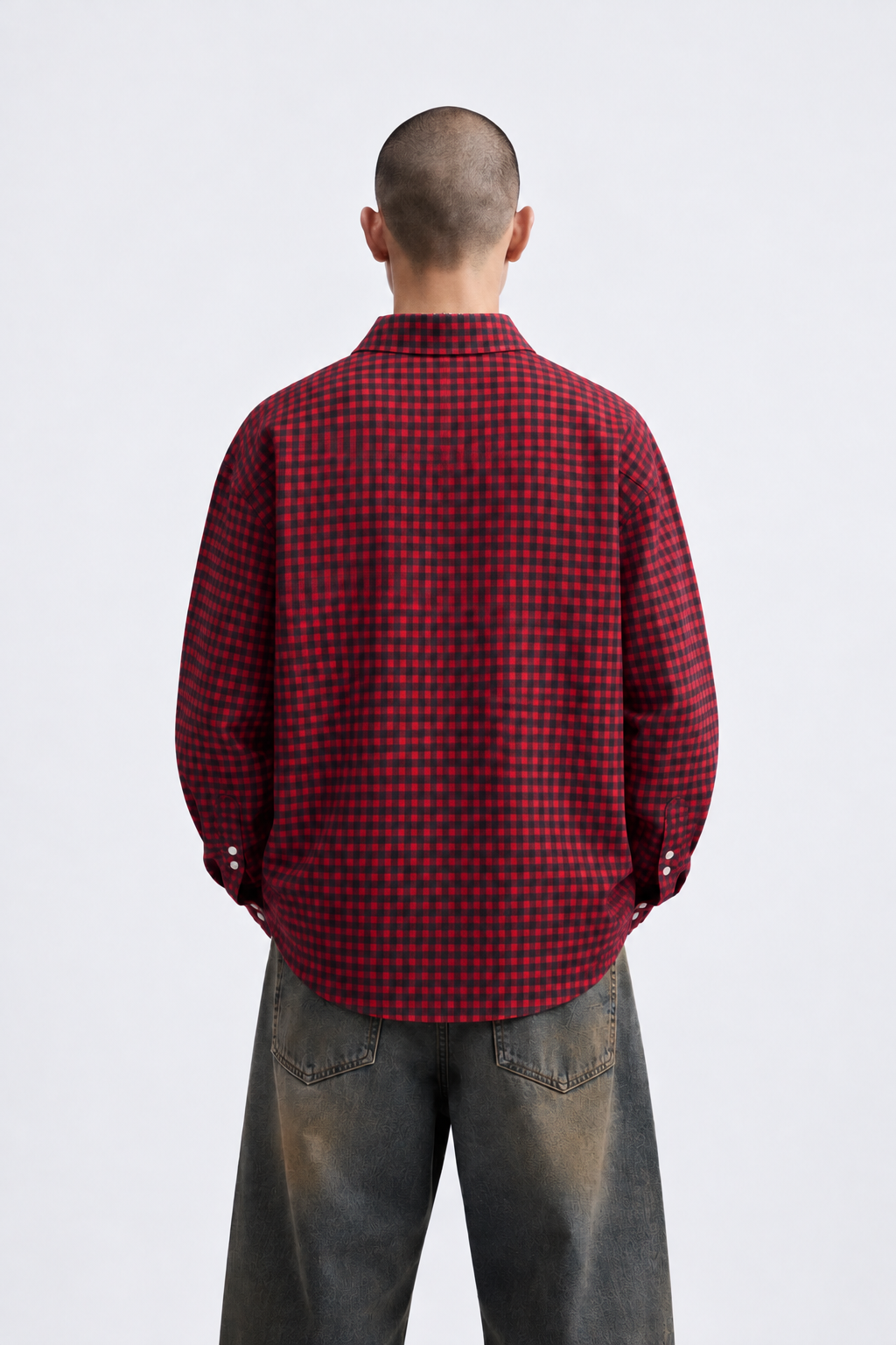 Camicia Oversize Quadretti Borchie Rossa