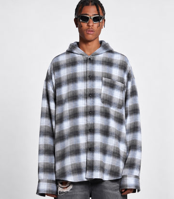 Camicia Oversize a Quadri con Cappuccio – azzurro